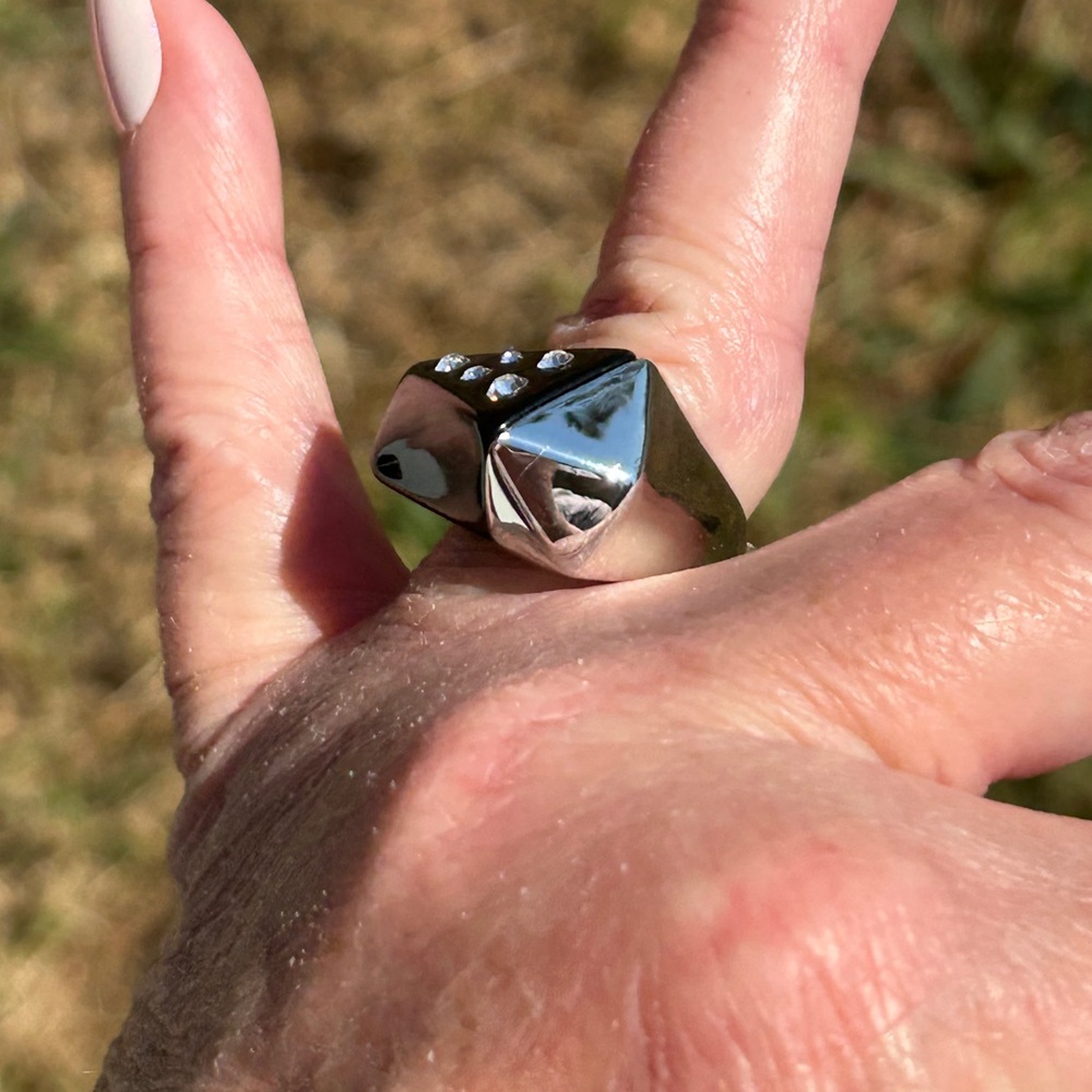 Camille Lucie Black Lucite Geometric Ring with CZ Accents